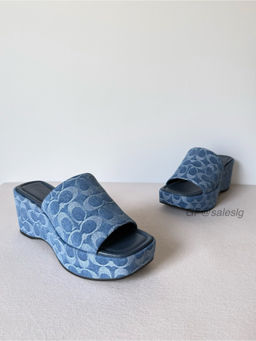 NWT Coach Phoebe Platform Sandals In Signature Denim Blue CDF69 Size 10